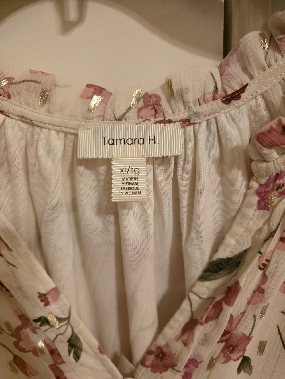 Floral Pink Cream Peasant Blouse - Picture 2 of 5